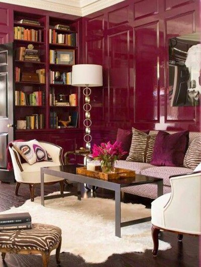 Note the lacquered raspberry colored walls.